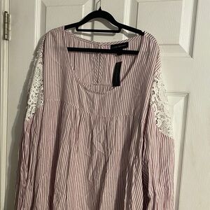 Lane Bryant Pink Striped Long Sleeve Top